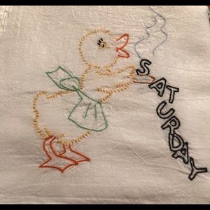 7 Days of the Week Vintage Hand Embroidered Cotton Kitchen Towels